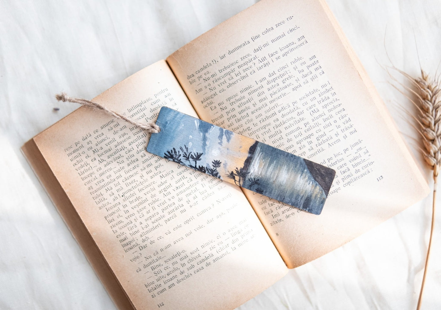 Semn de carte din lemn, pictat - Apus, S. Hanelore