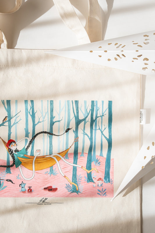 Sacoșă ilustrată "Scufița Roșie modernă"