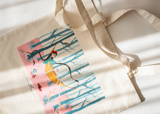 Sacoșă ilustrată "Scufița Roșie modernă"